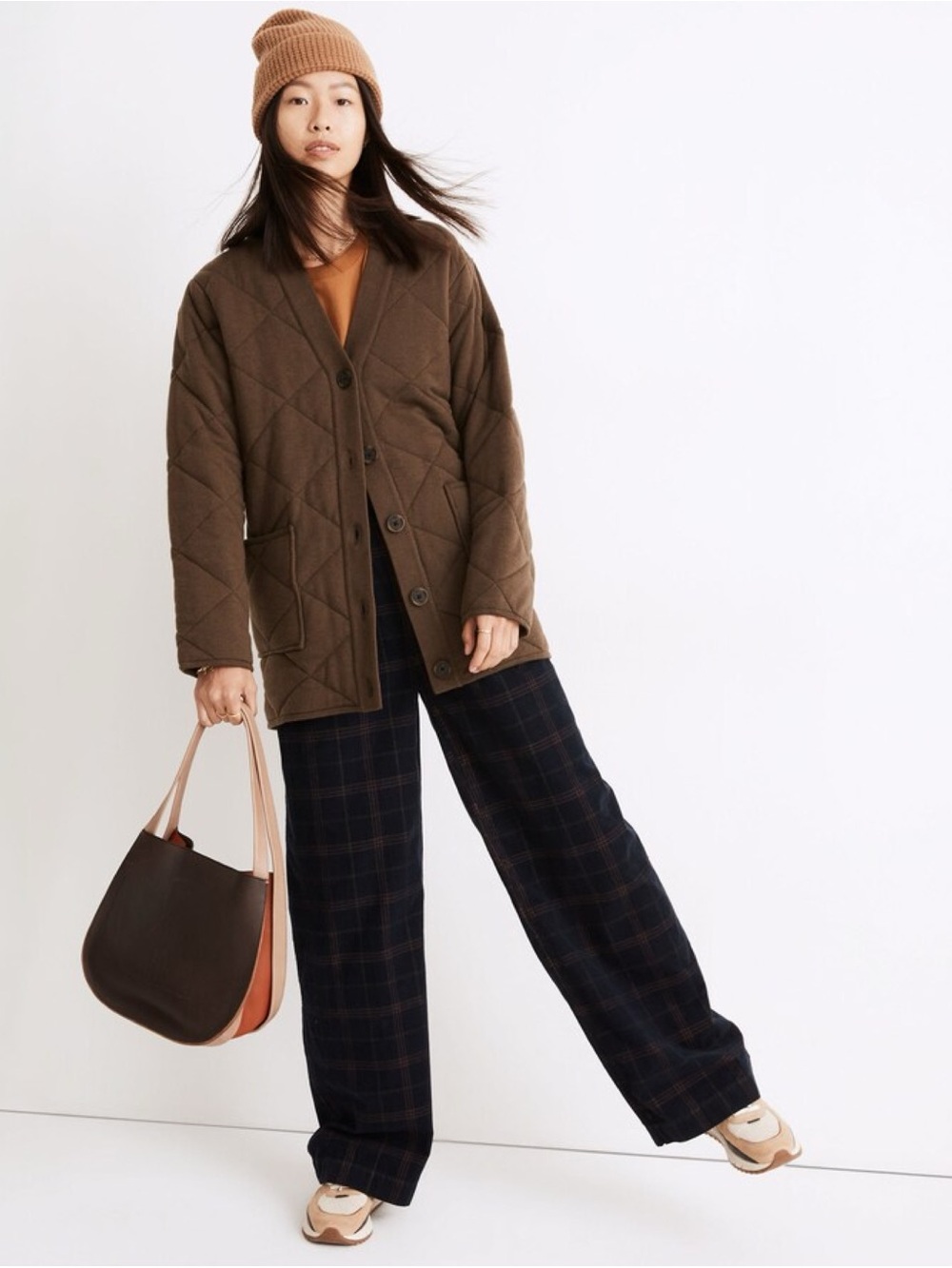 Madewell Quilted Long Cardigan Sweater Jacket Coat Brown Size S